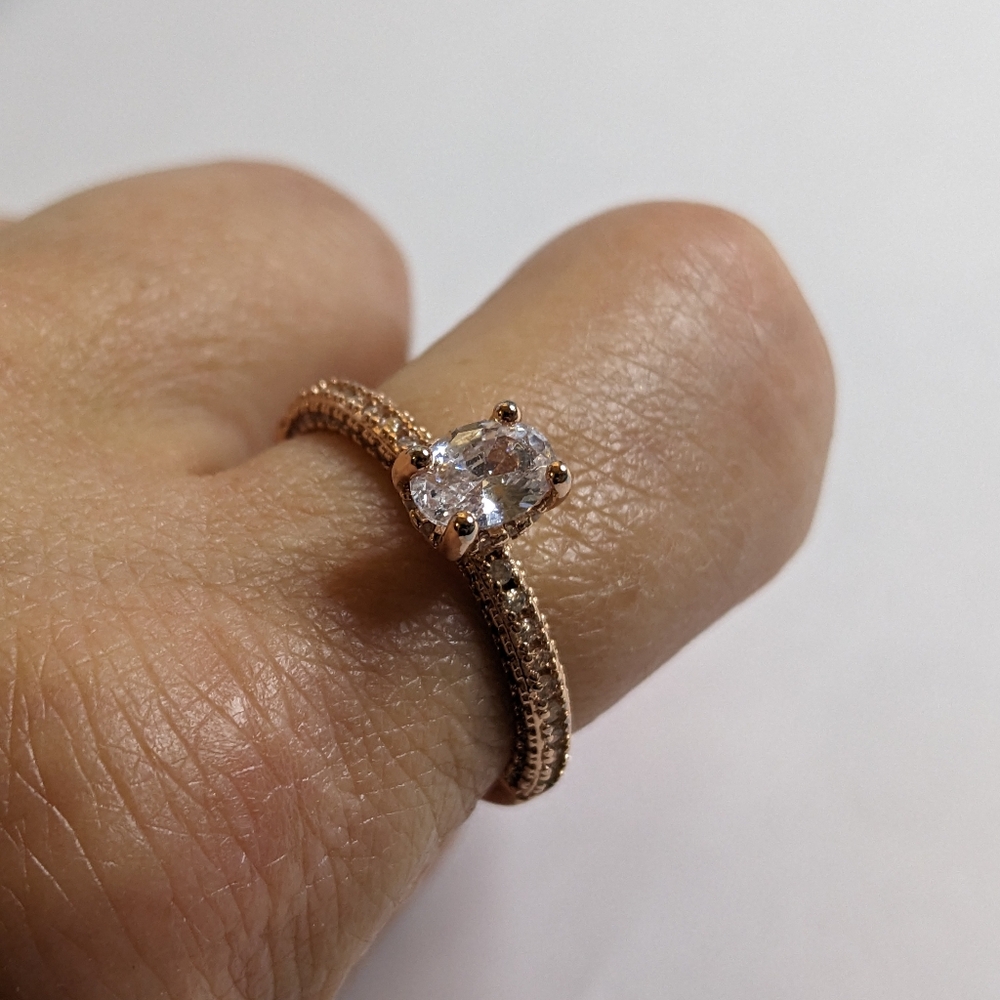 Rose Gold Plated Sterling Silver CZ Ring – Size 8.5 - Picture 8 of 8